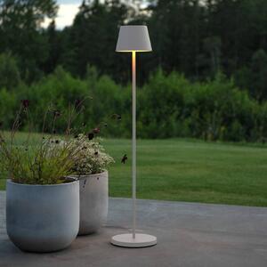 LED stojacia lampa na batérie Pomezia, biele, 124 cm, IP54, USB, Biela / opálová, Obývacia izba / jedáleň, Hliník, Moderný, Stojaca lampa