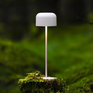 Stolová LED lampa Lille na batérie, výška 36 cm, biela, IP54, USB, Biela / opálová, Obývacia izba / jedáleň, Hliník, Moderný, Stojacie svietidlo