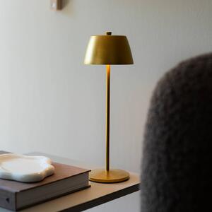 Stolová LED lampa na batérie Eze, matná zlatá, 32 cm, IP54, USB, Mosadz / zlato, Obývacia izba / jedáleň, Hliník, Moderný, Stojacie svietidlo