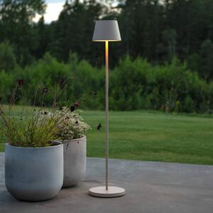 LED stojacia lampa na batérie Pomezia, piesková farba, 124 cm, IP54, USB, Krémová / jantárovo žltá, Obývacia izba / jedáleň, Hliník, Moderný, Stojaca lampa