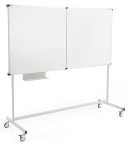 Biela magnetická tabuľa s kolieskami MEGAN, trojdielna, 1800x1200 mm