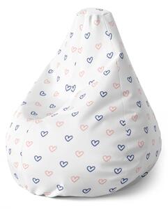 Sablio Sedací vak Pear Srdiečka na bielej - 70 x 95 x 15 cm