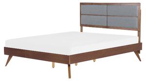 Posteľ sivá tmavý jaseň MDF 160 x 200 cm rám postele s čalúneným čelom lamelový rošt moderný tradičný štýl spálňa