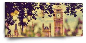Sablio Obraz Londýn Big Ben Flowers - 110x50 cm