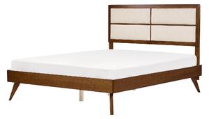 Posteľ tmavý jaseň béžová 160 x 200 cm lamelový rošt vysoké čalúnené čelo moderný štýl spálňa