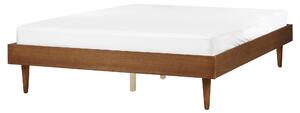 Posteľ hnedý jaseň kaučukové drevo 160 x 200 cm rám postele bez čela s lamelovým roštom minimalistický rustikálny štýl