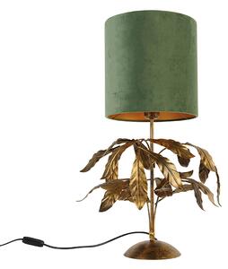 Vintage stolná lampa starožitná zlatá so zeleným tienidlom - Linden