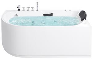 Vírivá vaňa biela strieborná akrylát nerezová oceľ 170 x 80 cm hydromasážna s opierkou hlavy rohová ľavostranná moderný štýl kúpeľňa