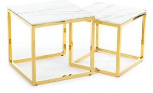 HowHomely SADA 2x Konferenčný stolík LIGHT 42x45 cm zlatá/biely mramor DD0385 + záruka 3 roky zadarmo