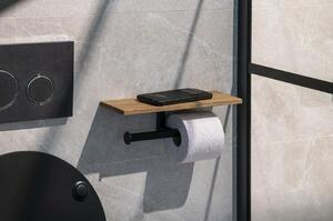 SAPHO Ska425 Ska dvojitý držiak toaletného papiera s poličkou 30 x 8 x 10 cm, čierna mat/dub