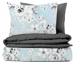 Ervi Bavlnené obliečky DUO - Maľované kvety na modrom/čierne