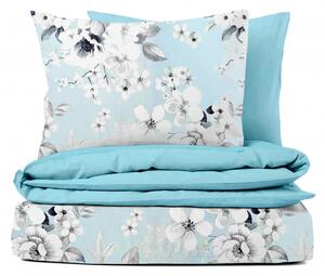 Ervi Bavlnené obliečky DUO - Maľované kvety na modrom/svetlo modré