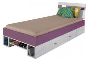 Detská posteľ Delbert 90x200cm - borovica / fialová