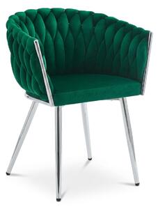 Zamatové jedálenské kreslo ORION VELVET so striebornými nohami, zelené