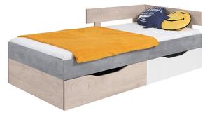 Detská posteľ Omega 90x200cm s úložným priestorom - biela/dub/betón