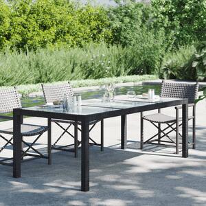 Záhradný stôl čierny 190x90x75 cm tvrdené sklo a polyratan