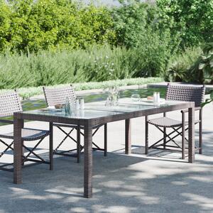 Záhradný stôl hnedý 190x90x75 cm tvrdené sklo a polyratan