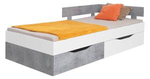 Študentská posteľ Omega 120x200cm s úložným priestorom - biela/betón