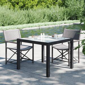 Záhradný stôl 90x90x75 cm tvrdené sklo a polyratan čierny