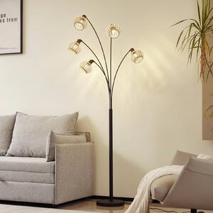Stojacia lampa Lindby Lielle, prírodný bambus, 5 svetiel, 190 cm, Svetlé drevo, Obývacia izba / jedáleň, Bambus, Vidiecky / Rustikálny, Stolová lampa