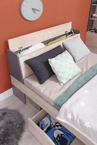 Študentska posteľ Gama 120x200cm s úložným priestorom - dub/antracit
