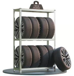 Regál na pneumatiky TYRE, 120x40x180cm, max 795kg, strieborná / bledohnedá Jurhan