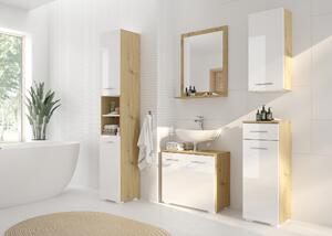 Vysoká kúpeľňová skrinka SANTINO dub artisan/biela vysoký lesk