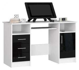 Písací stôl ANA, 124x74x50, biela/čierna lesk