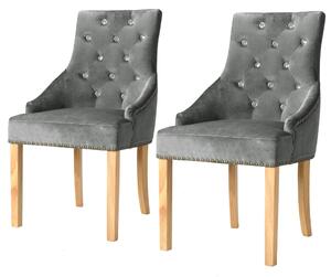 Jedálenské stoličky 2 ks, strieborné, dubový masív a zamat