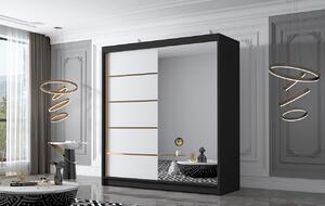 Šatníková skriňa so zrkadlom MILINA - 180 cm, čierna / biela