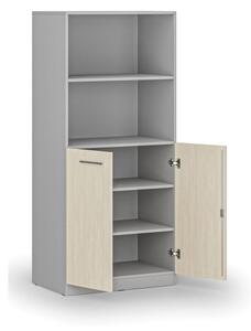 Kombinovaná kancelárska skriňa PRIMO, nízke dvere, 800 x 500 x 1781 mm, sivá/breza