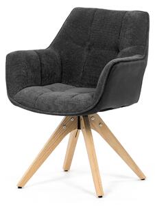 Autronic - Židle jídelní, šedá látka a černá látka v dekoru broušené kůže, noha masiv dub, otočný mechanismus 360° - HC-D7180 GREY2