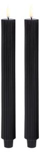 Uyuni - Kuželová Sviečka LED Grooved 2-pack 3,2x25,5 cm Plain Čierna/Smooth Ligh