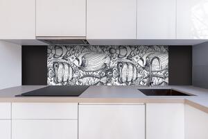DIMEX | Dibond doska za kuchynskú linku | DBW-18060-183 Čiernobiele ryby | 180 x 60 cm