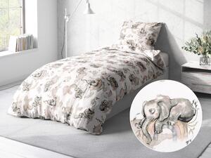 Biante Detské bavlnené posteľné obliečky Sandra SA-462 Slony so sivohnedou dúhou na bielom Predĺžené 140x220 a 70x90 cm