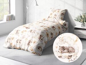 Biante Detské bavlnené posteľné obliečky Sandra SA-456 Medvedíkovia zajačikovia a veveričky v oblakoch na bielom Predĺžené 140x220 a 70x90 cm