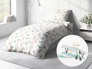 Biante Detské bavlnené posteľné obliečky Sandra SA-457 Líšky v lietadielkach na bielom Predĺžené 140x220 a 70x90 cm