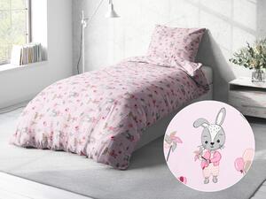 Biante Detské bavlnené posteľné obliečky Sandra SA-466 Zajačikovia a líšky s balónikmi na ružovom Predĺžené 140x220 a 70x90 cm