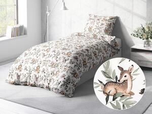 Biante Detské bavlnené posteľné obliečky Sandra SA-455 Srnčekovia zajačikovia a veveričky na bielom Jednolôžko 140x200 a 70x90 cm