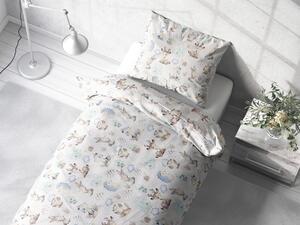 Biante Detské bavlnené posteľné obliečky Sandra SA-478 Lesné zvieratká v čučoriedkach na bielom Jednolôžko 140x200 a 70x90 cm