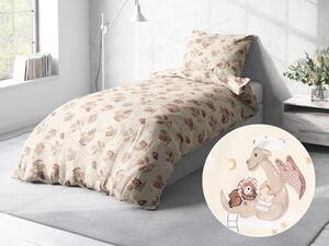 Biante Detské bavlnené posteľné obliečky Sandra SA-467 Dráčikovia na žltobéžovom Predĺžené 140x220 a 70x90 cm