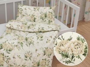 Biante Detské bavlnené posteľné obliečky do postieľky Sandra SA-473 Pivonky s motýlikmi na vanilkovom Do postieľky 90x140 a 50x70 cm