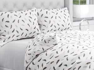 Biante Bavlnené posteľné obliečky Sandra SA-460 Zeleno-ružové pierka na bielom Predĺžené 140x220 a 70x90 cm