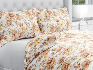 Biante Bavlnené posteľné obliečky Sandra SA-458 Hnedé kvety magnólie s motýlikmi na bielom Predĺžené 140x220 a 70x90 cm