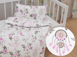 Biante Detské bavlnené posteľné obliečky do postieľky Sandra SA-476 Ružové lapače snov a ruže II. Do postieľky 90x140 a 40x60 cm