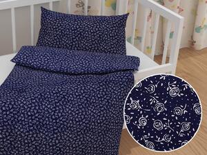 Biante Detské bavlnené posteľné obliečky do postieľky Sandra SA-359 Drobné kvietky na tmavo modrom Do postieľky 90x140 a 50x70 cm