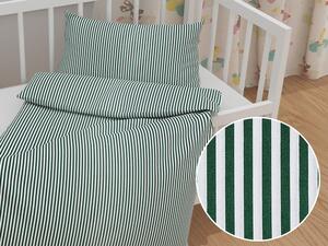 Biante Detské bavlnené posteľné obliečky do postieľky Sandra SA-362 Tmavo zeleno-biele pásiky Do postieľky 90x130 a 40x60 cm
