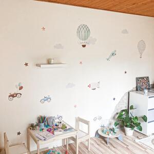 INSPIO-textilná prelepiteľná nálepka - Samolepiace tapety na stenu - Retro autá a balóny