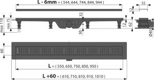 Alca Simple lineárny odtok 75 cm čierna APZ10BLACK-750M