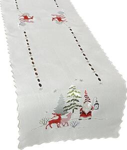 Vianočná biela štóla s výšivkou škriatka a sobov Biela